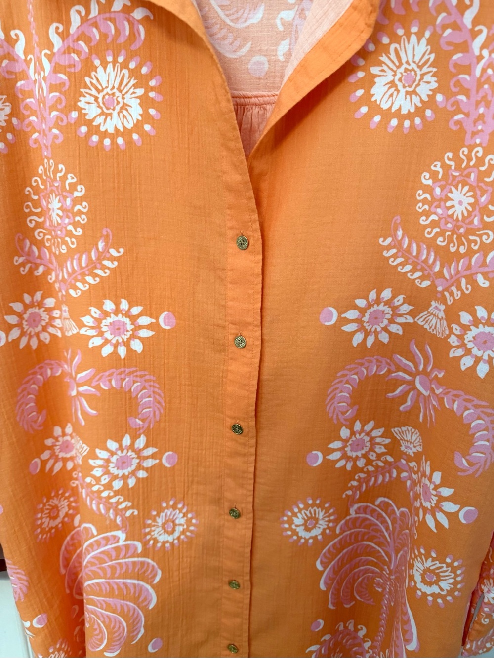 Lilly Pulitzer Soft Orange Blouse with Pink and White Floral Accents - Picture 2 of 4